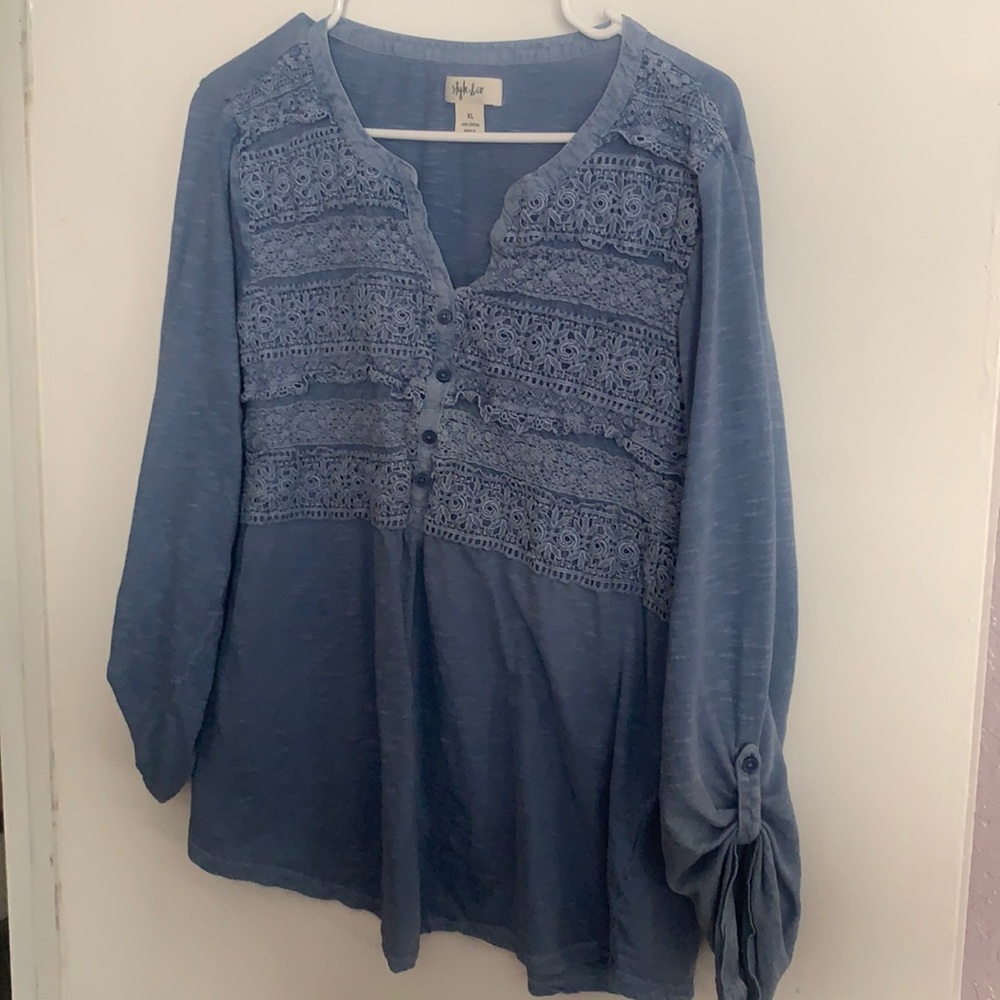 Blue blouse with embroidered front